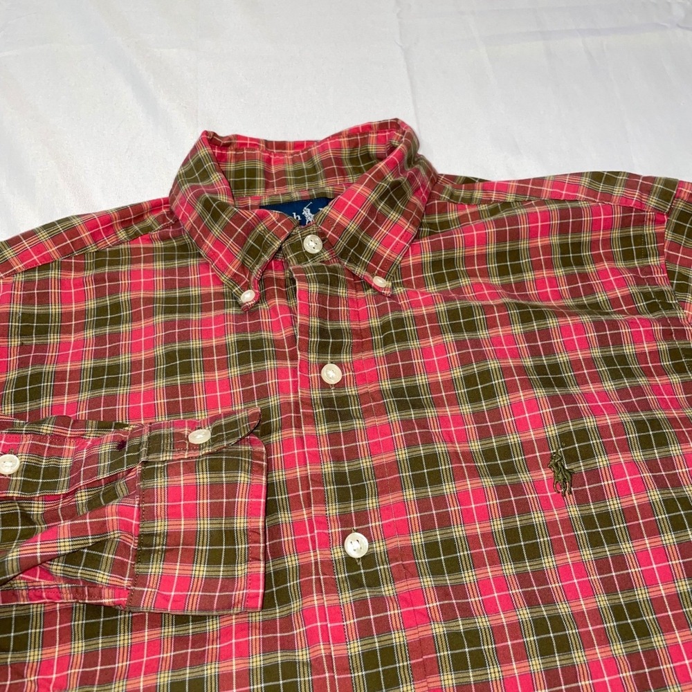 Polo Ralph Lauren Mens Small Classic Fit Plaid‎ Button Down Shirt Pink Green